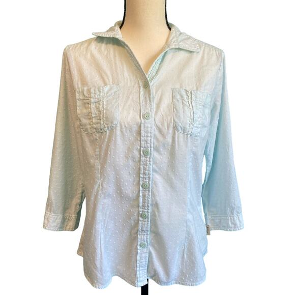 Woolrich Light Blue Dotted 100% Cotton Button Up Blouse Women's Medium - Picture 1 of 8